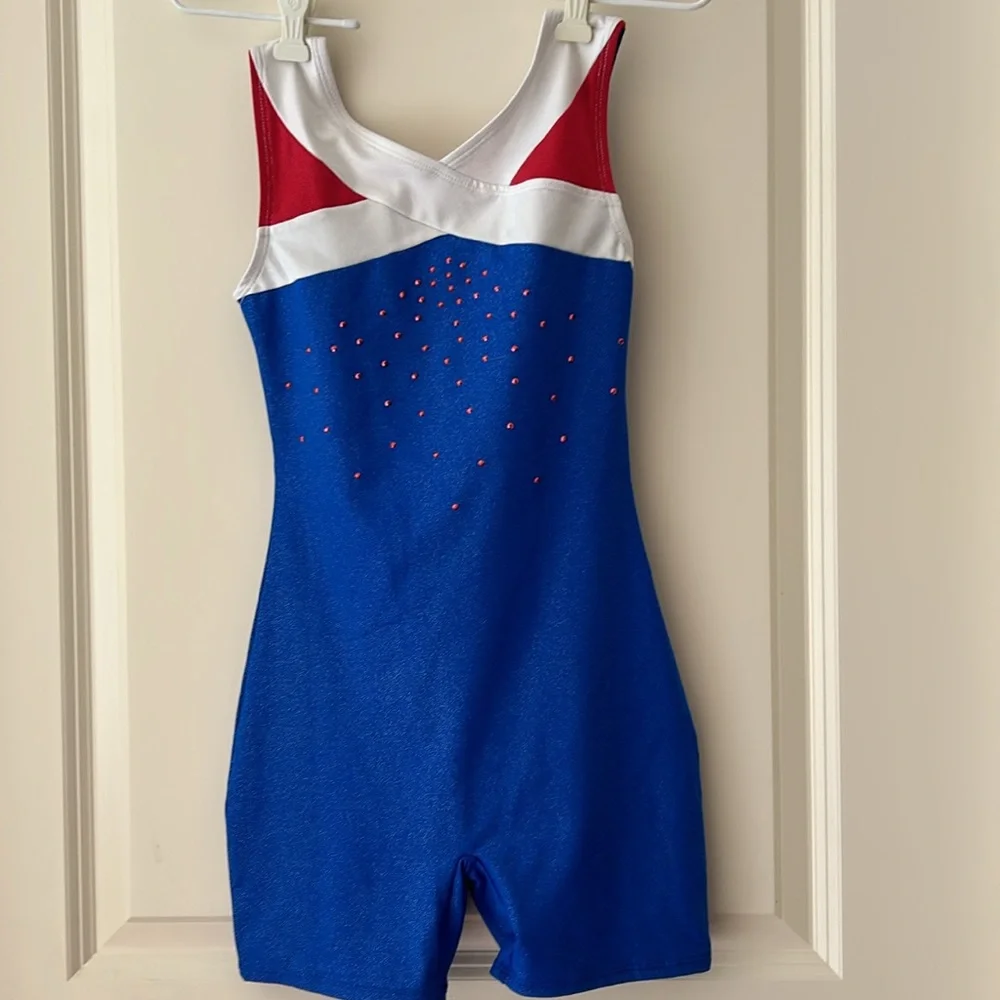 NWOT Danskin Freestyle USA colors Dance/Gymnastics Leotard one piece size 10/12